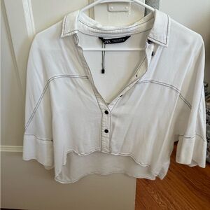 Zara Japan color block white button up top